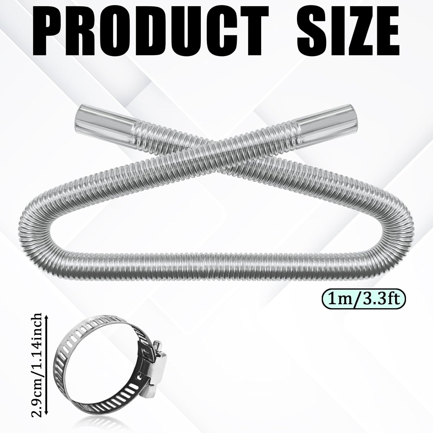 Stainless Steel Diesel Heater Exhaust Pipe, 100CM/39.3″ Flexi Size: 100CM/39.3