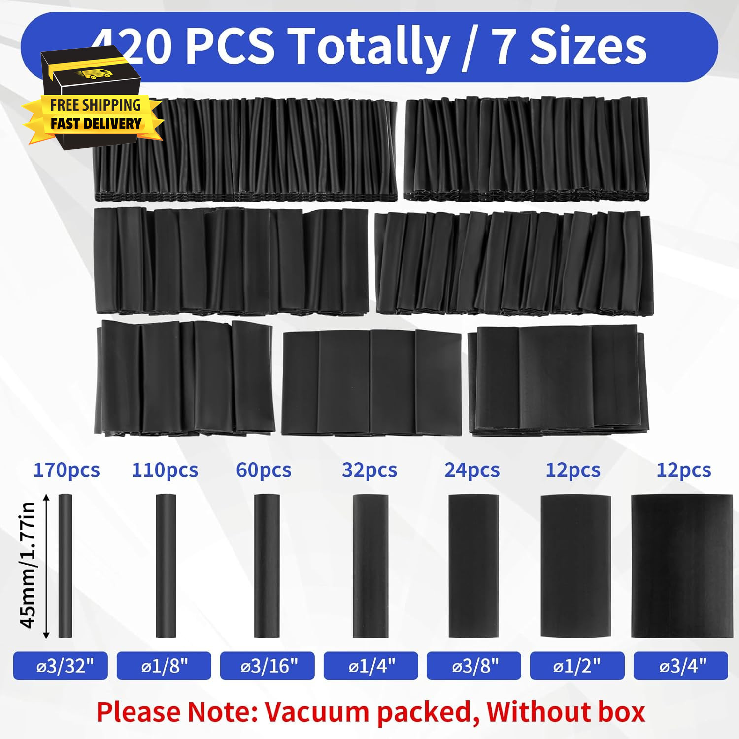 420 Pcs Heat Shrink Tubing Kit, 3:1 Ratio Adhesive Lined, 7 Sizes Marine Wire Sh