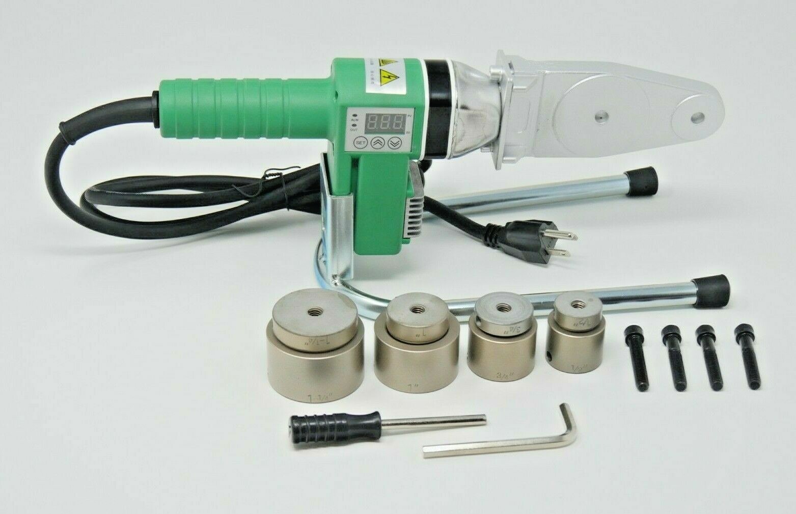 110V – HDPE Pipe Fusion Welding Tool w/ Case & 1/2, 3/4, 1 & 1-1/4″ IPS Sockets