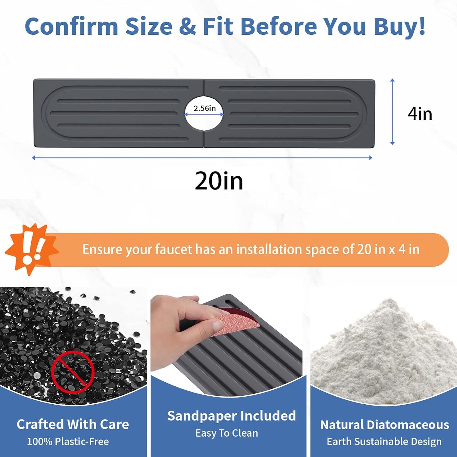 Kitchen Faucet Mat, Diatomite Sink Faucet Mat Splash Guard for Kitchen, Water
