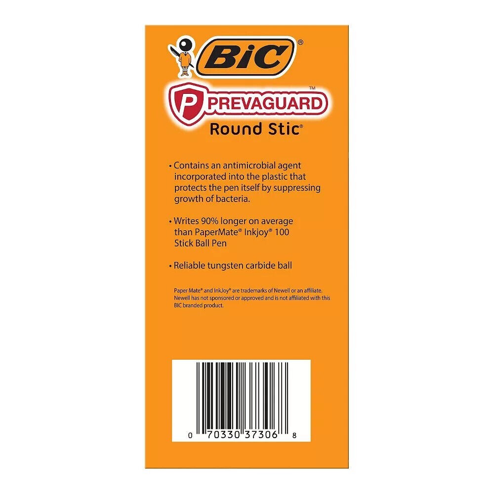 BIC PrevaGuard Round Stic Ballpoint Pens Medium Point 1.0 mm Black 60-Count
