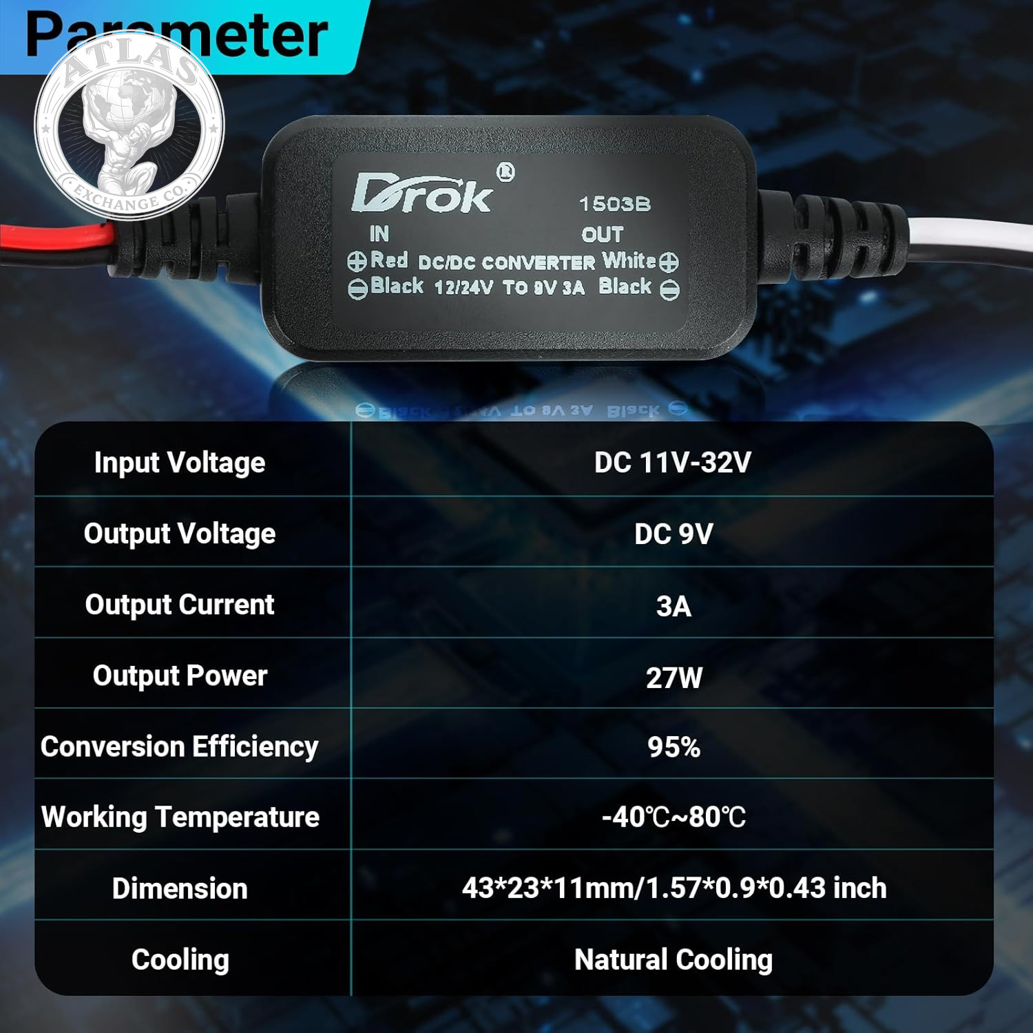 DROK 12V to 9V DC Converter, 11-32V to 9V 3A DC Buck Converter, Voltage Regulato
