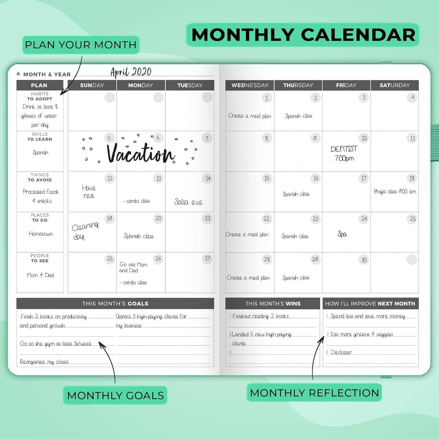 Clever Fox Planner Non Dated Weekly Planner Organizer Journal A5 (Emerald)