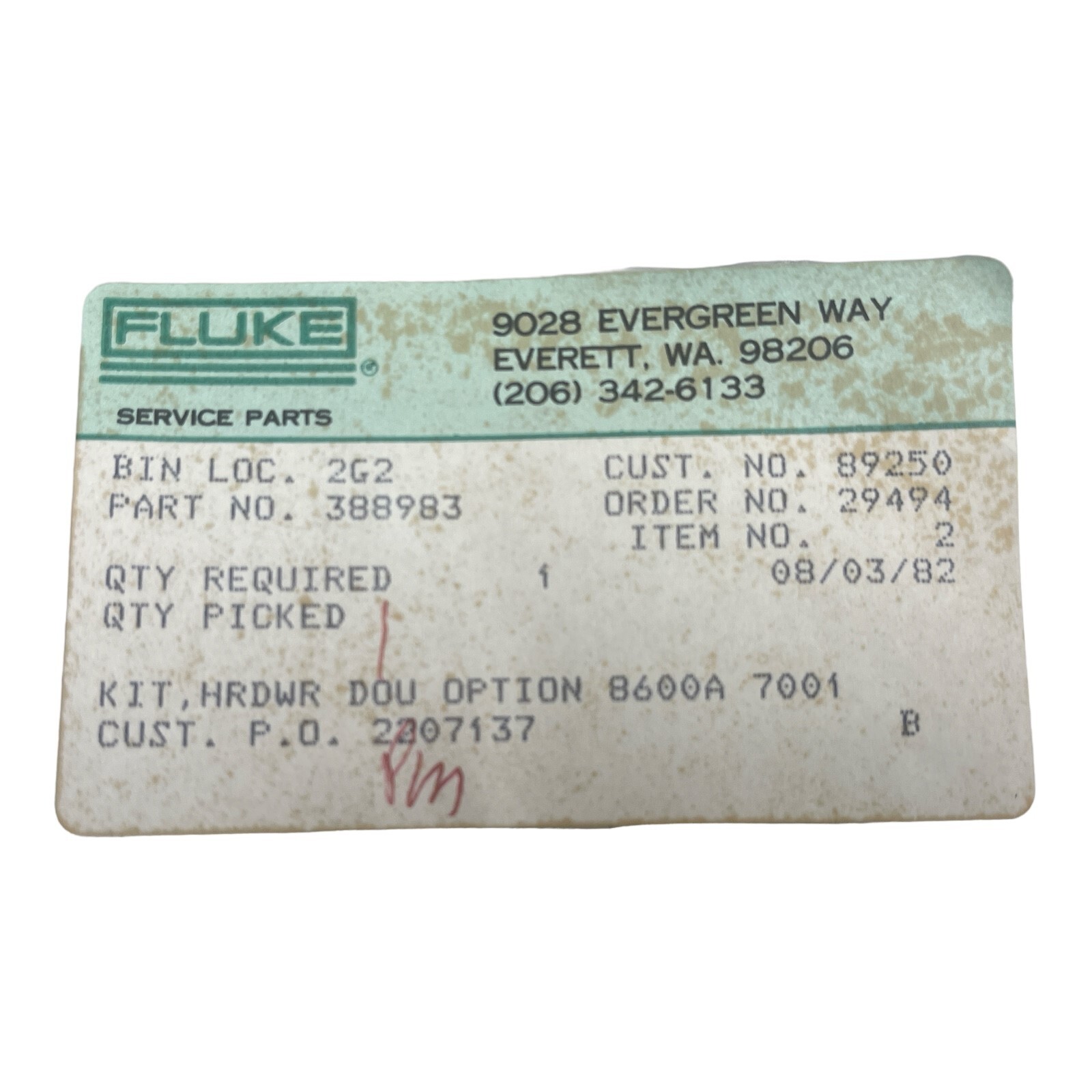 FLUKE 8600A-7001 CONNECTOR HARDWARE KIT NOS NEW OLD STOCK 38893