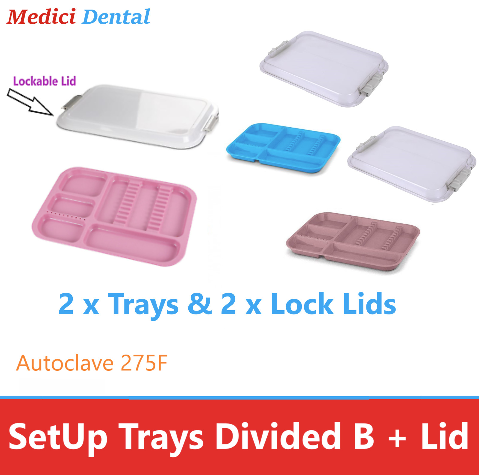 Dental SetUp Trays Divided B (Ritter) Tray, Autoclavable Tray with Lockable Lid