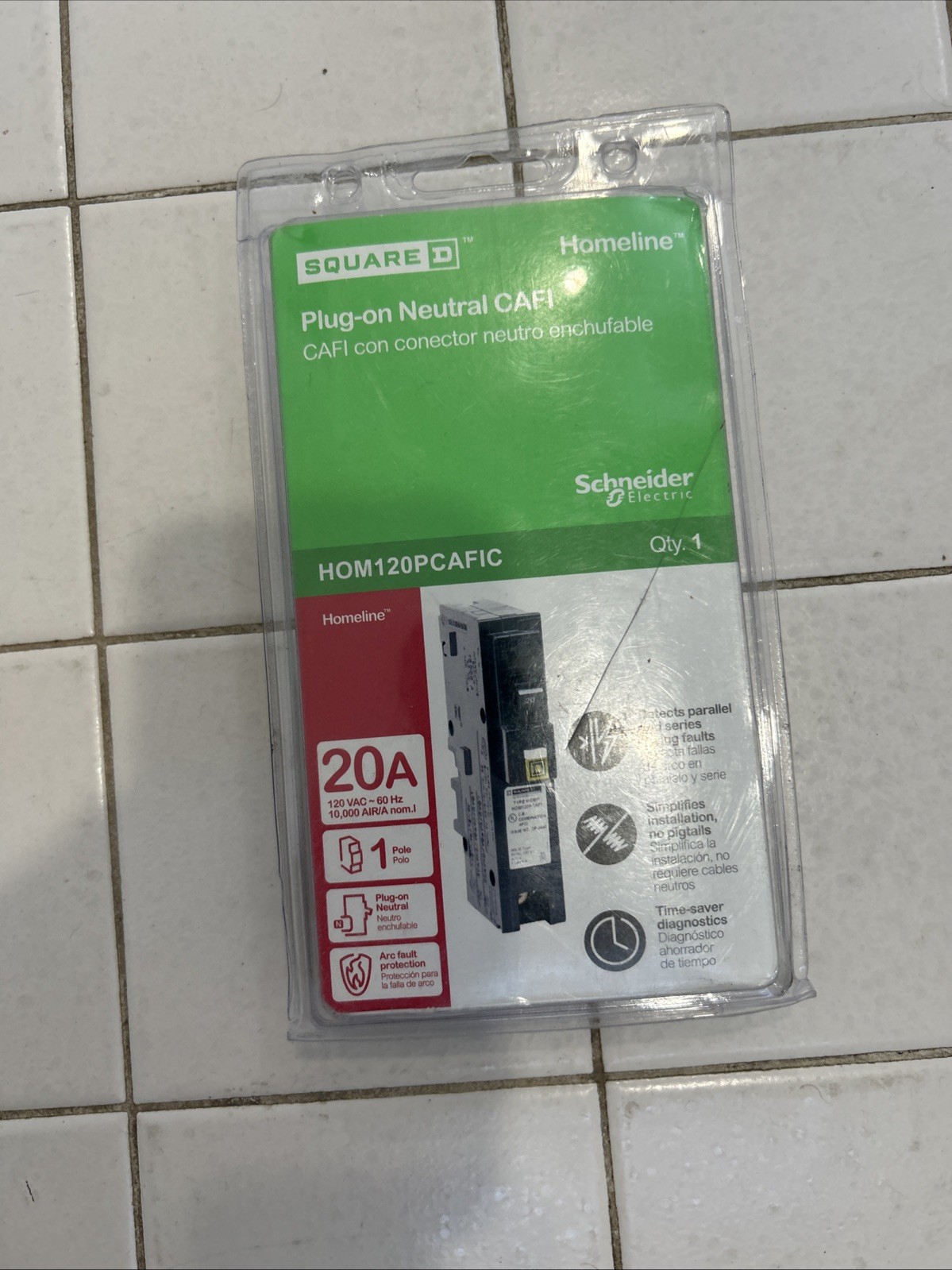 New Square D Homeline 20A Plug-On Neutral CAFCI Circuit Breaker HOM120PCAFIC