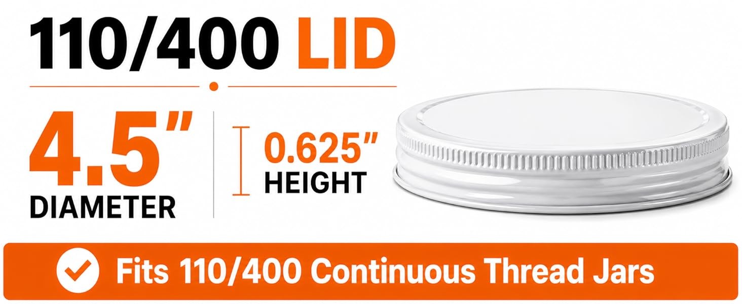 3-Pack White Metal Lids for 1 Gallon & 1/2 Gallon Wide Mouth Glass Jars – 110mm