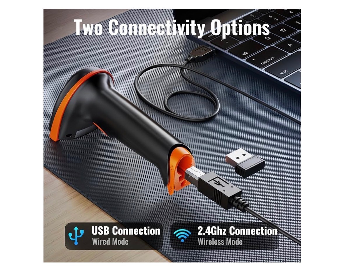 Tera Barcode Scanner Wireless 1D Laser Cordless Barcode Reader USB 5100 Orange