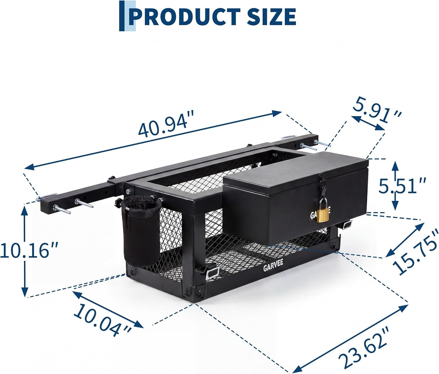 Rear-Mount Lockable Tractor Tool Box Basket, Heavy-Duty Metal Storage Container