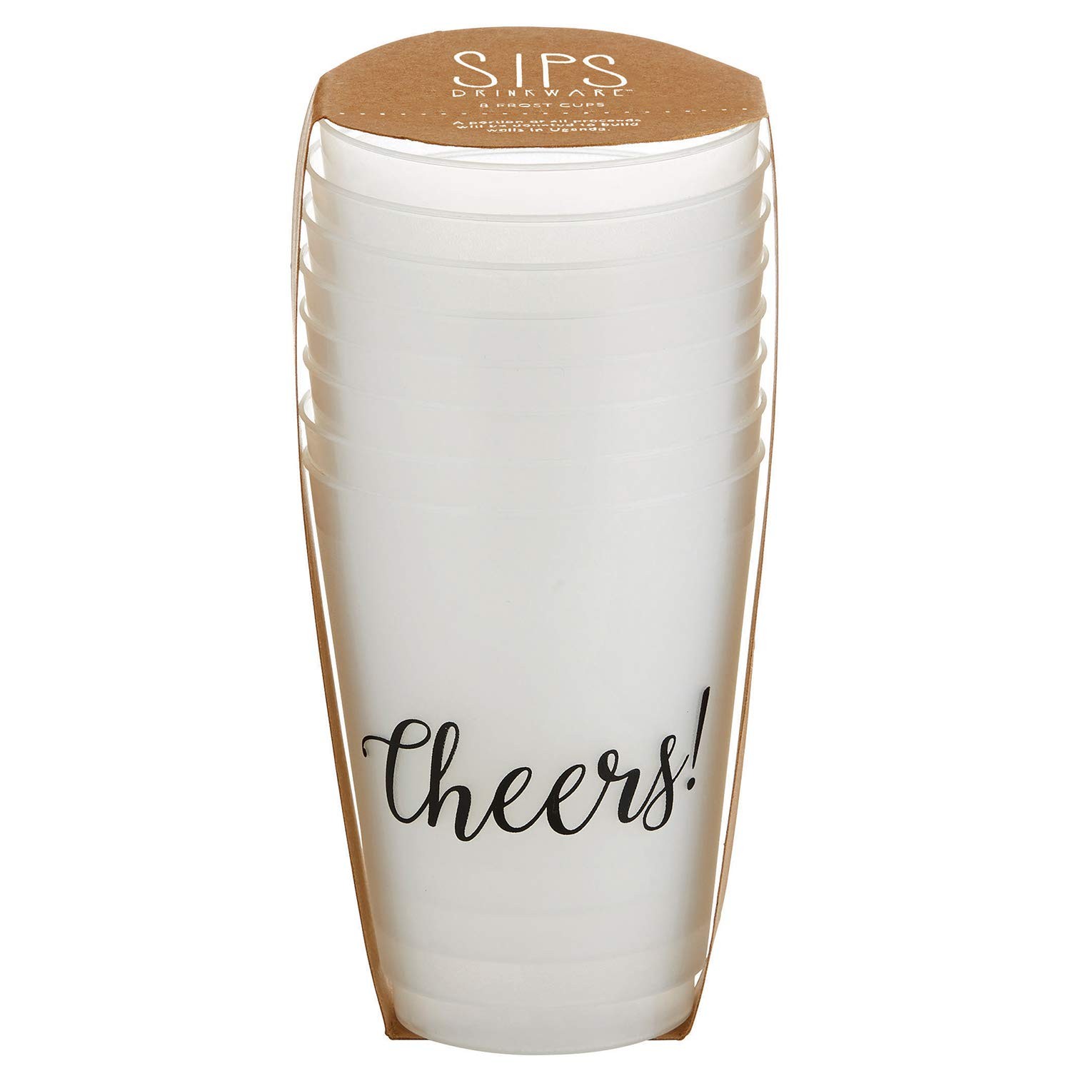 8 Count 16-Ounce Wedding Party Cups, Reusable BPA-Free Plastic, Cheers, Frost