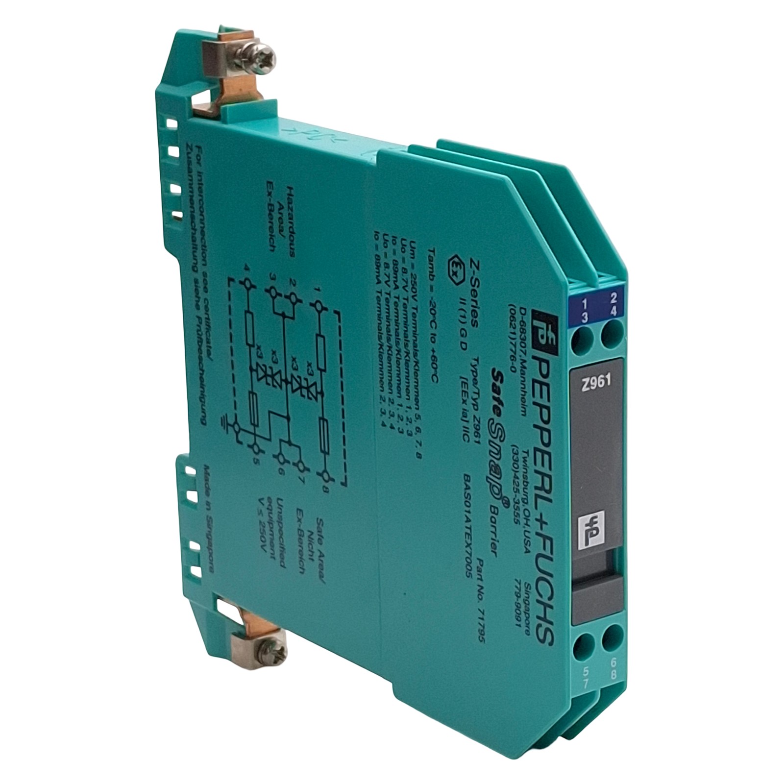 Pepperl + Fuchs 71795 Z961 Safe Snap Zener Barrier 2-Ch, 6.5V @ 10µA, AC Version