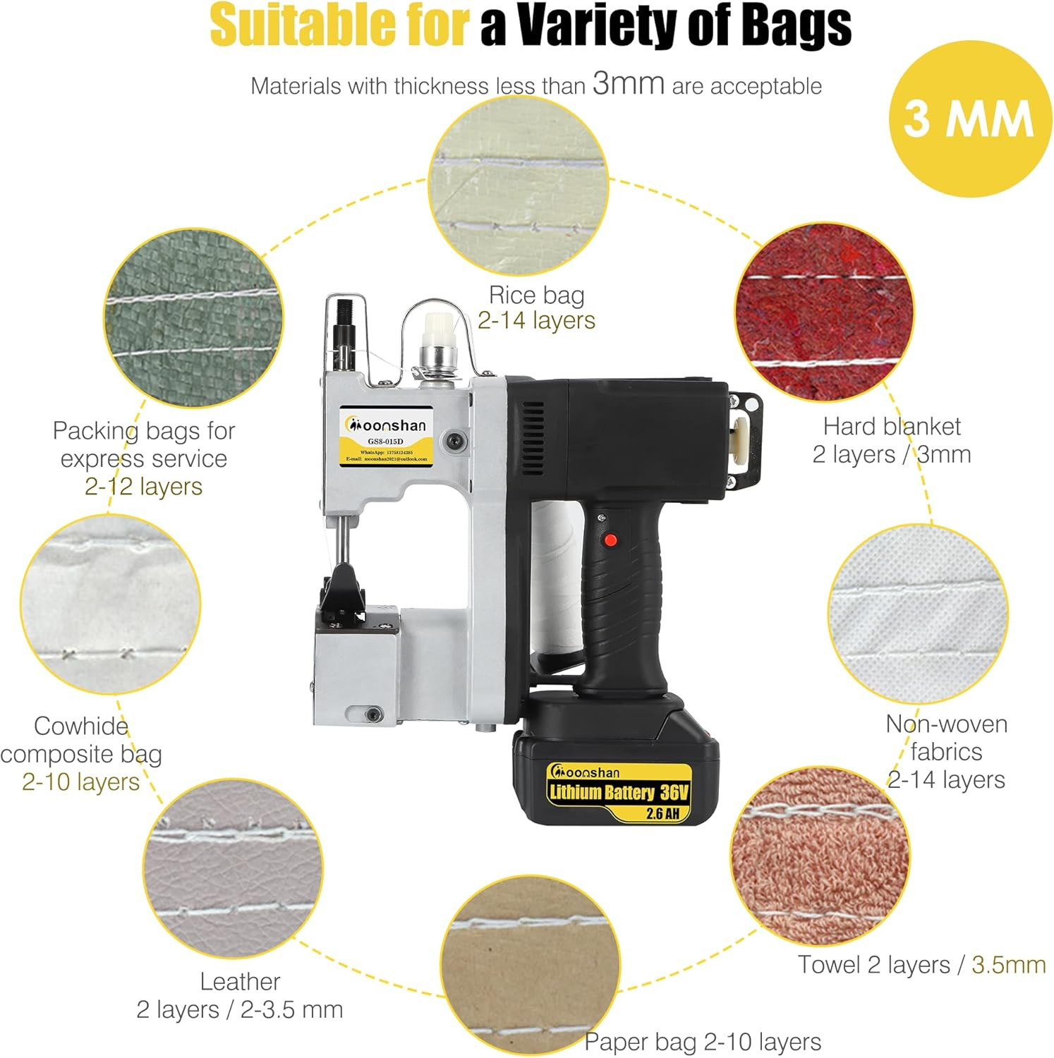 Cordless Bag Closing Machine 2S/Bag Bag Sewing Machine Cordless Portable Bag Sew
