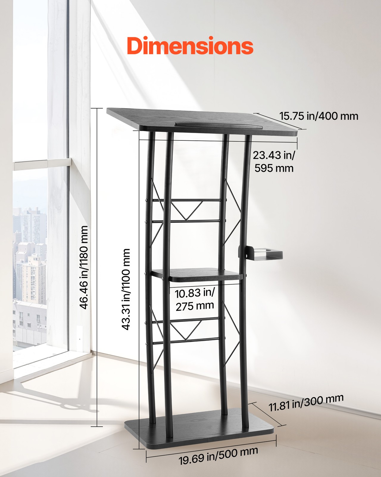 Podium Stand Metal/Acrylic/Wooden Lectern Storage Shelf Classroom Wedding Speech