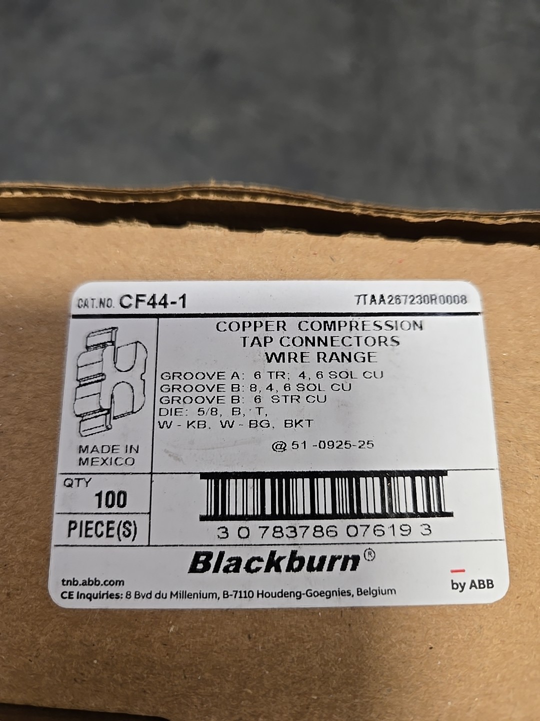 New Blackburn CF44-1 Copper Compression Tap 6 to 4 Awg Connectors QTY=100