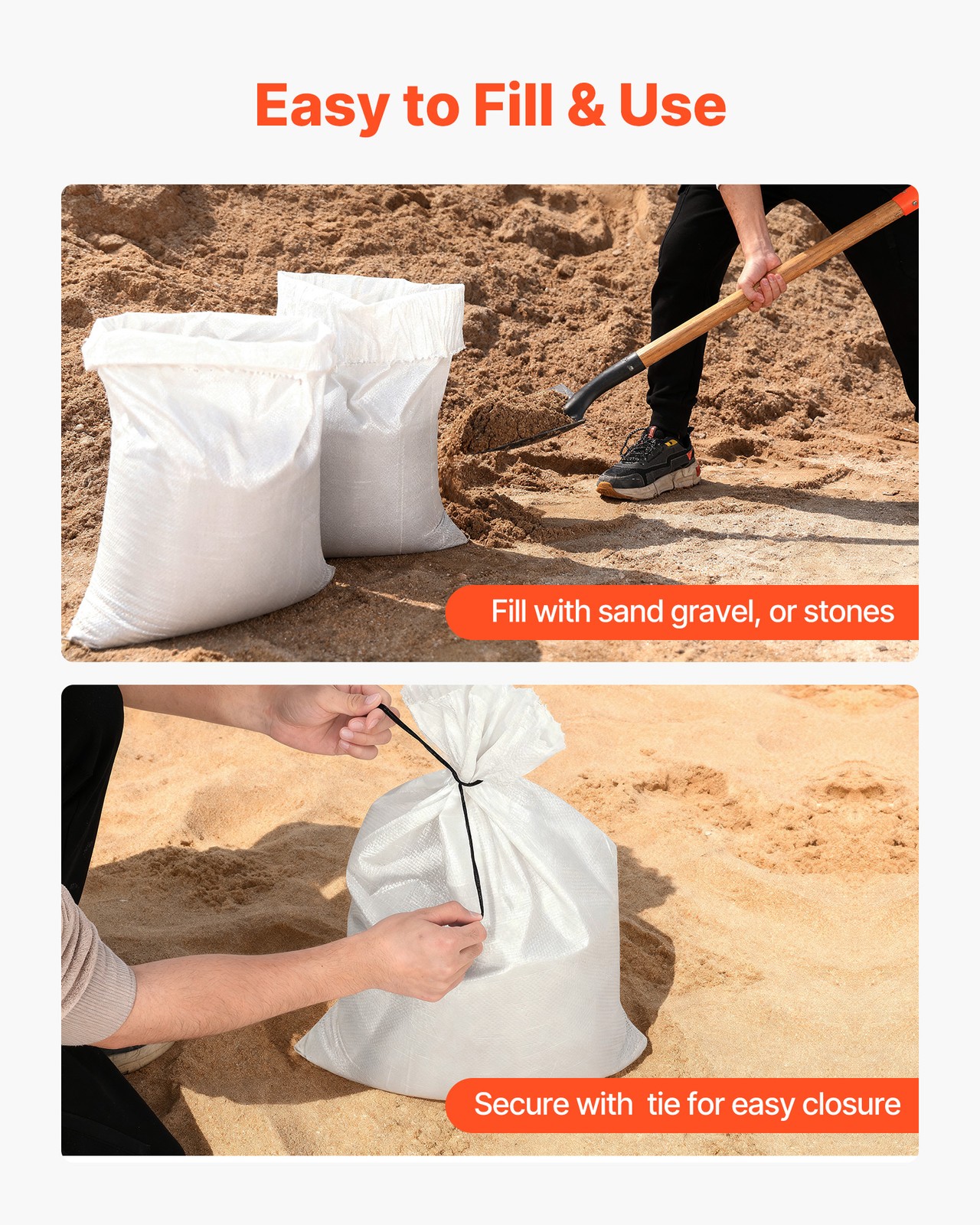 VEVOR Sandbags 50-1000 Pack 16 x 26 in Empty Heavy Duty Sand Bags 50lb Capacity