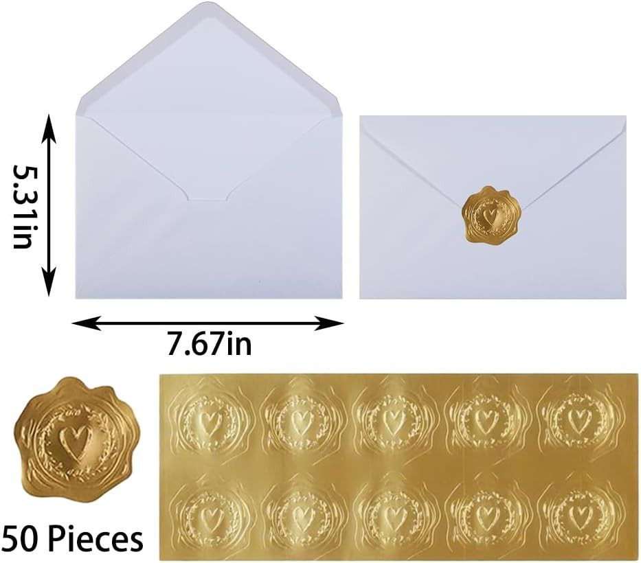 A7 Self-Sealing White Envelopes 50 Pcs – 5X7 Inches (5.31×7.67In) Premium 120G P