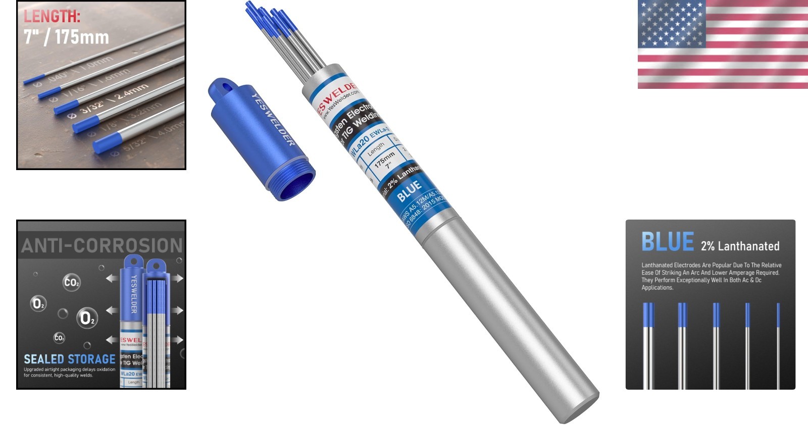 Portable TIG Welding Electrodes 2% Lanthanated – 10-Pk 3/32″ in Sealed Aluminum