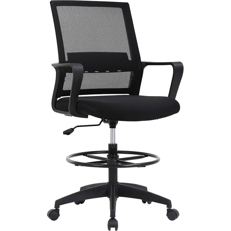 Ergonomic Drafting Chair W/ Foot Ring Adjustable Height Comfortable Mesh Support