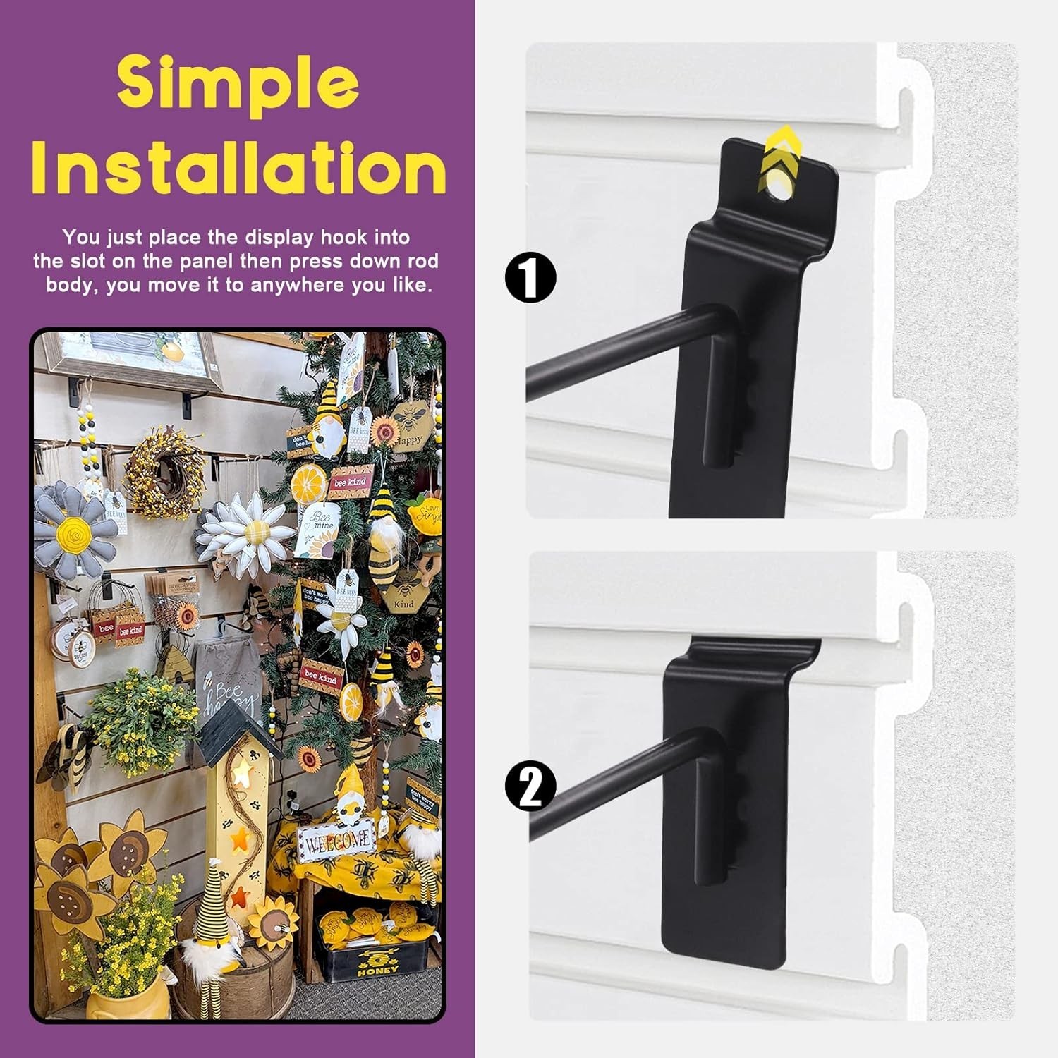 2-Inch Slatwall Hook Assortment Kit – 20 Durable Heavy-Duty Metal Hooks in Black