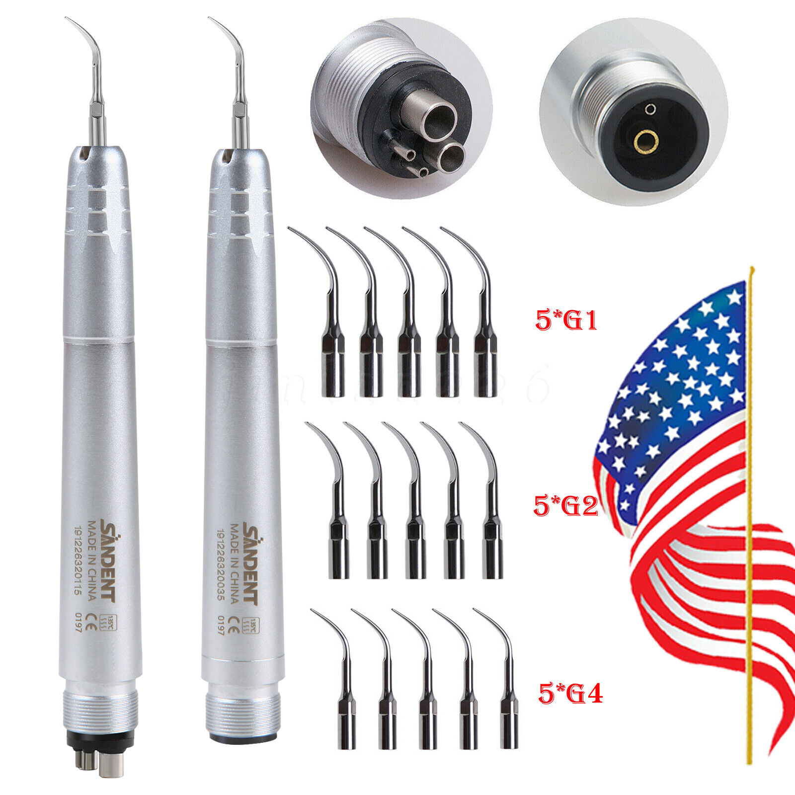 Dental Ultrasonic Air Scaler Handpiece 2&4Hole w 3Tips&Scaler Tips&Wrench Key US