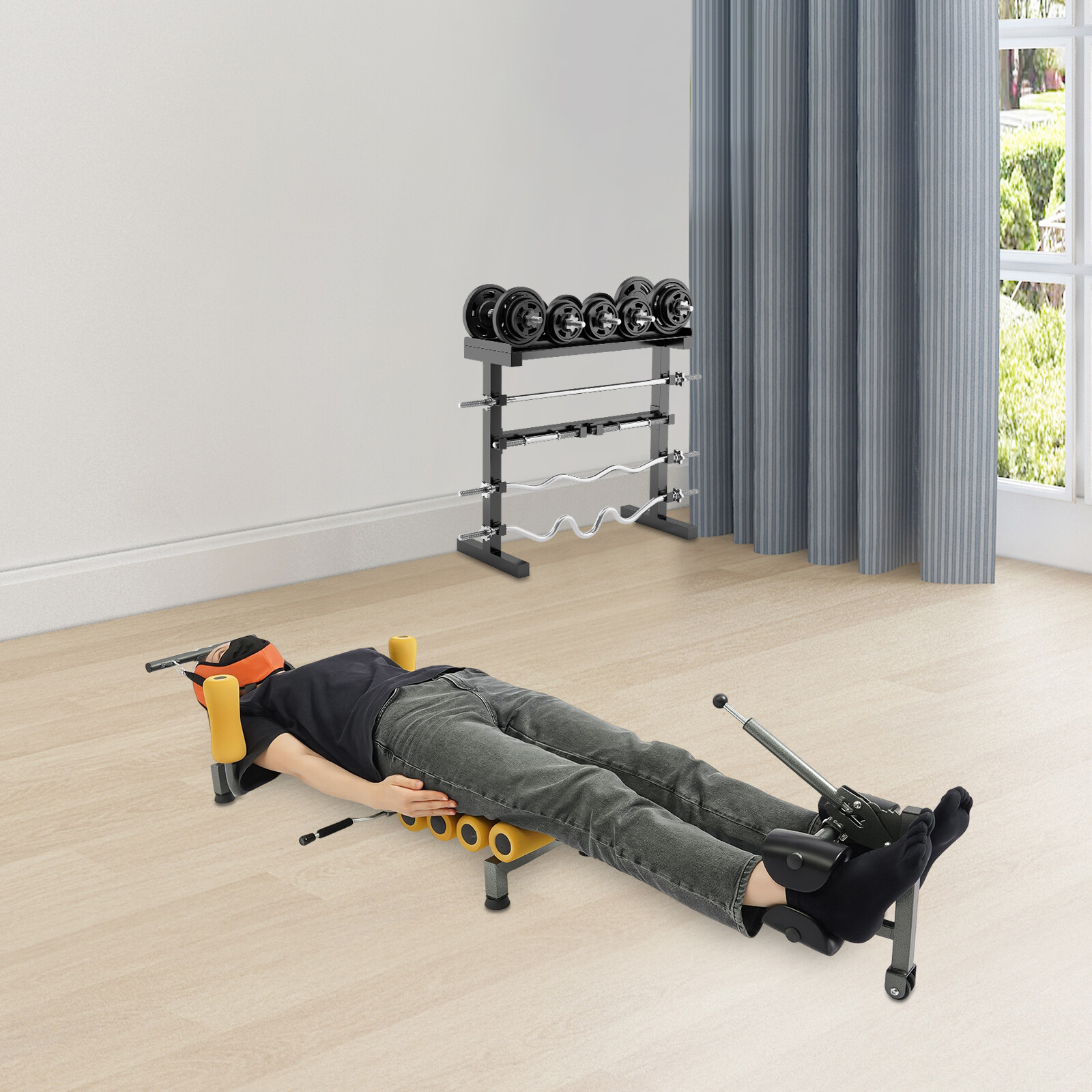 Traction Table Cervical Lumber Spine Back Stretcher Traction Bed 150kg/330.7lbs