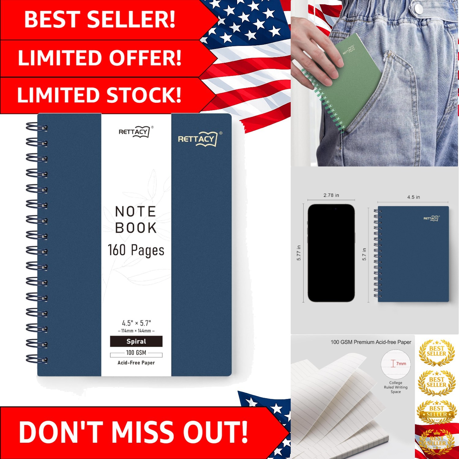 Compact A6 Journal Notebook, 160 Pages, Waterproof and Durable for Everyday Use