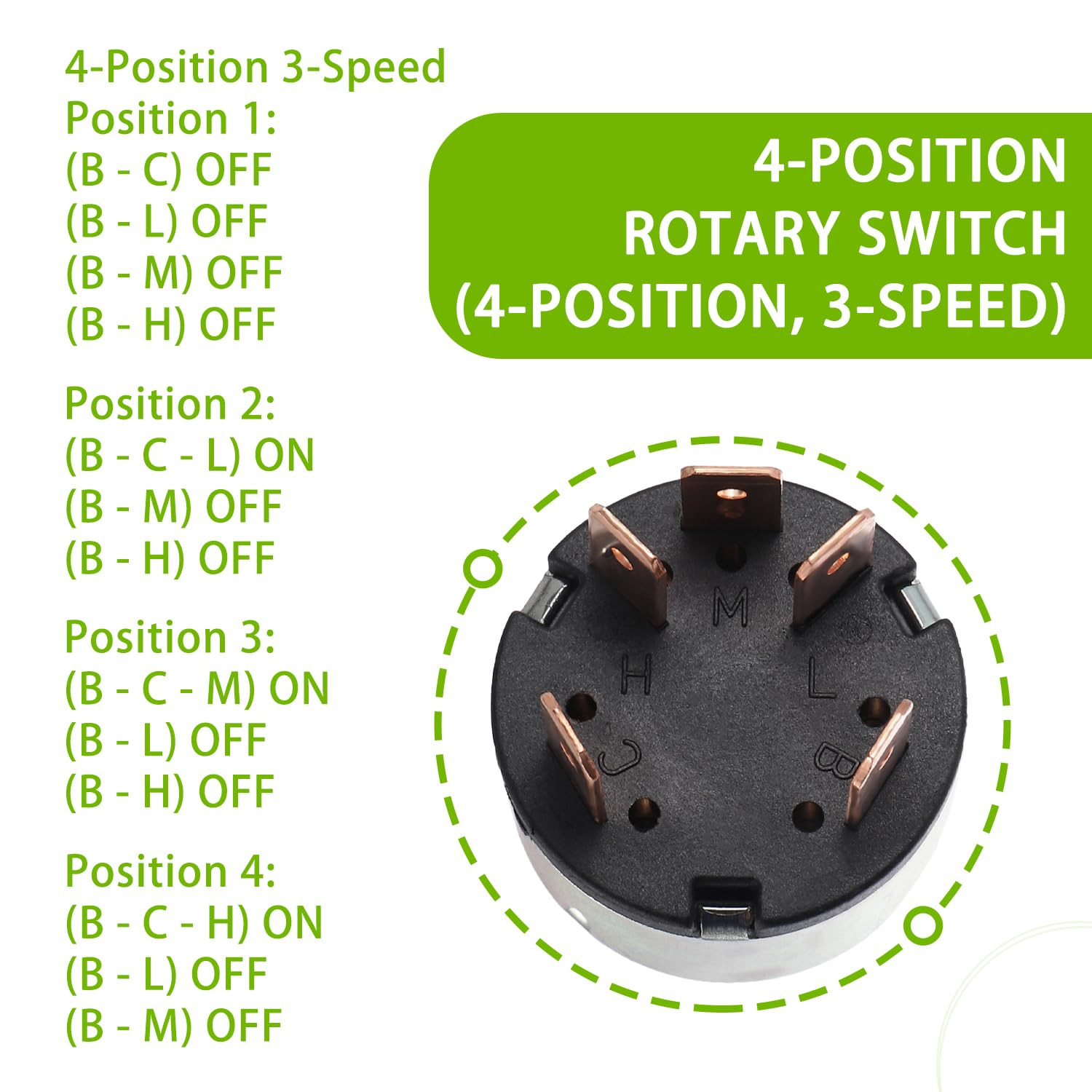 12A 250V/16A 125V Rotary Switch 4Position 3Speed Fan Heater Speed Selector Swit