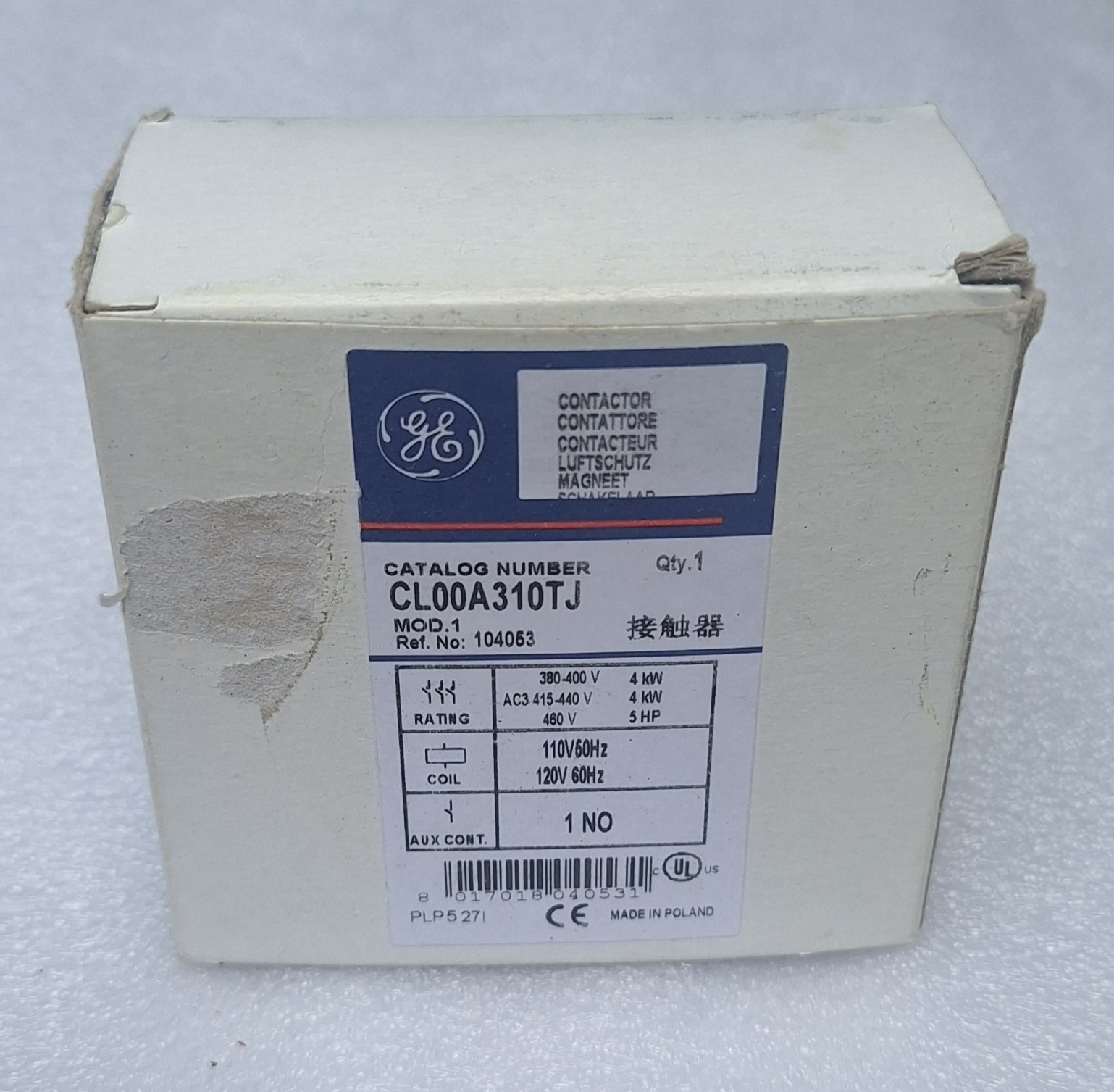 GE CL00A310TJ Miniature IEC Contactor 10A 3-Pole 110/120V AC Coil Aux