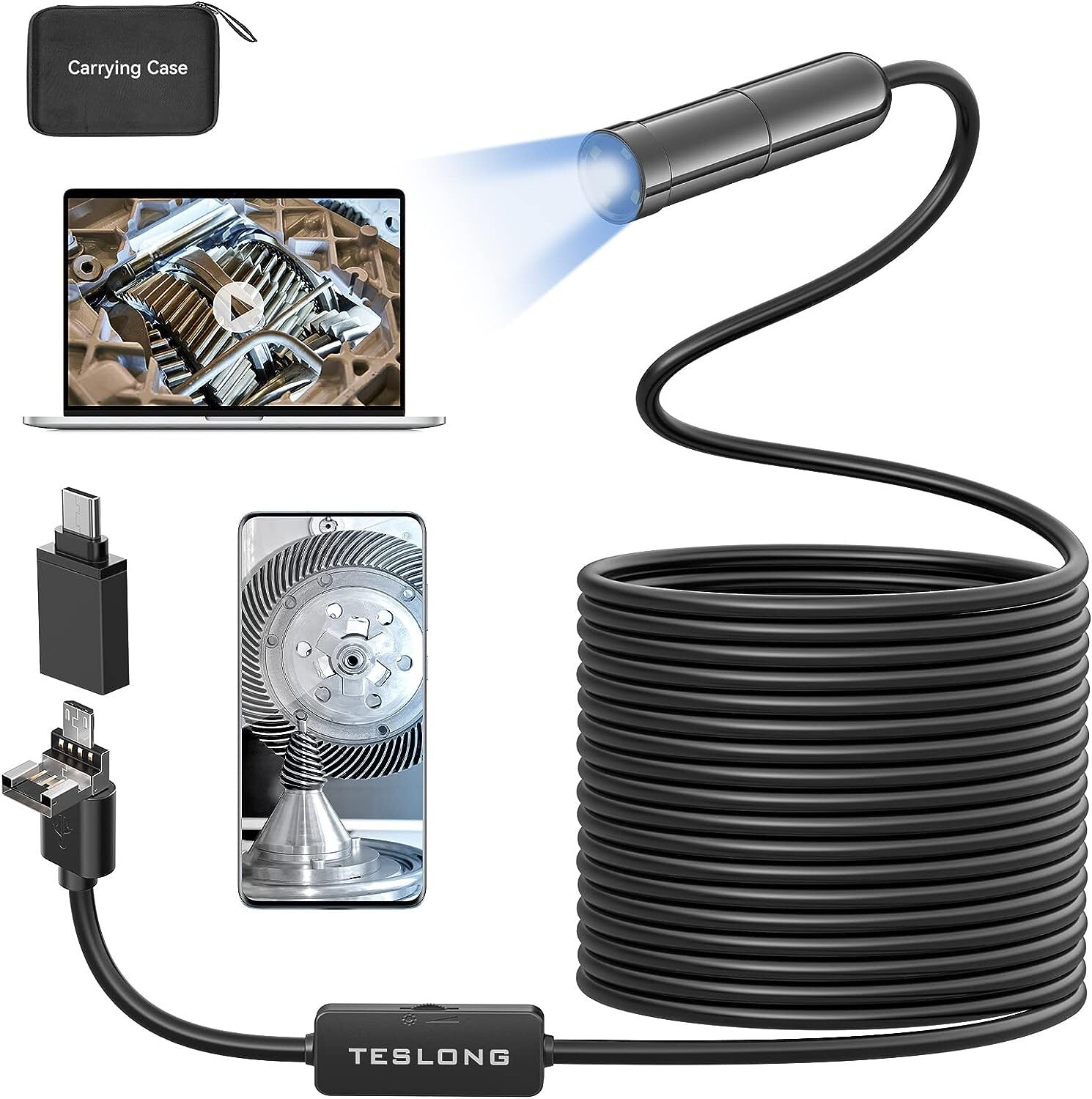 5MP Auto-Focus Endoscope USB Borescope Inspection Camera Semi-Rigid Cable 16.4ft