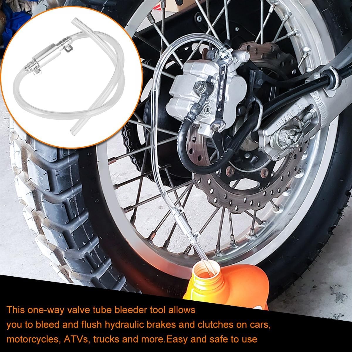 2 PCS Brake Bleeder Hose, One Way Check Valve Tube Bleeding Tool Kit for Motorcy