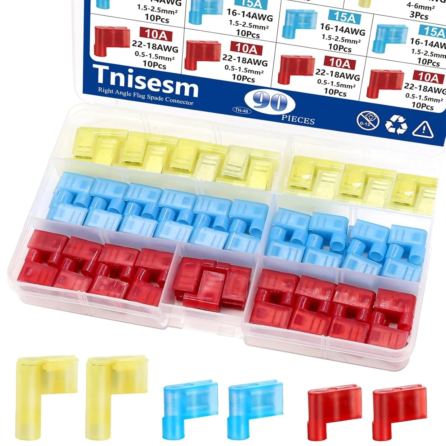 90Pcs Right Angle Spade Connector Wire Terminal Crimp Connectors Quick Disconnec