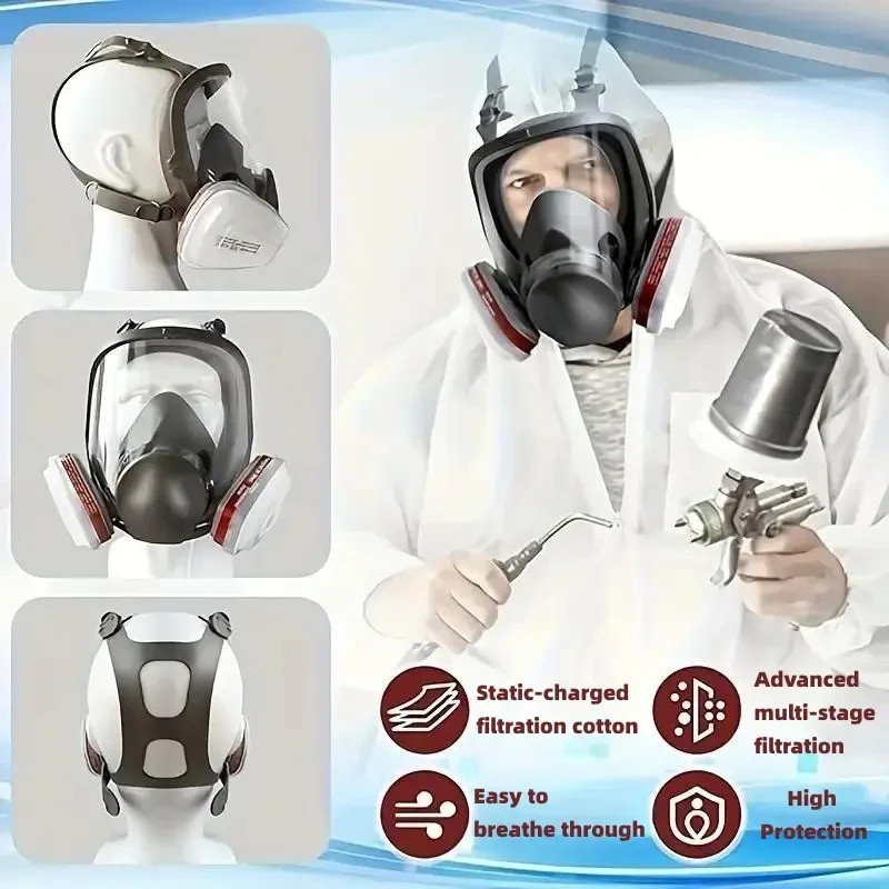 Reusable Full Face Mask with Filter Box, 17-in-1 Anti-Gas and Dust-Resistant