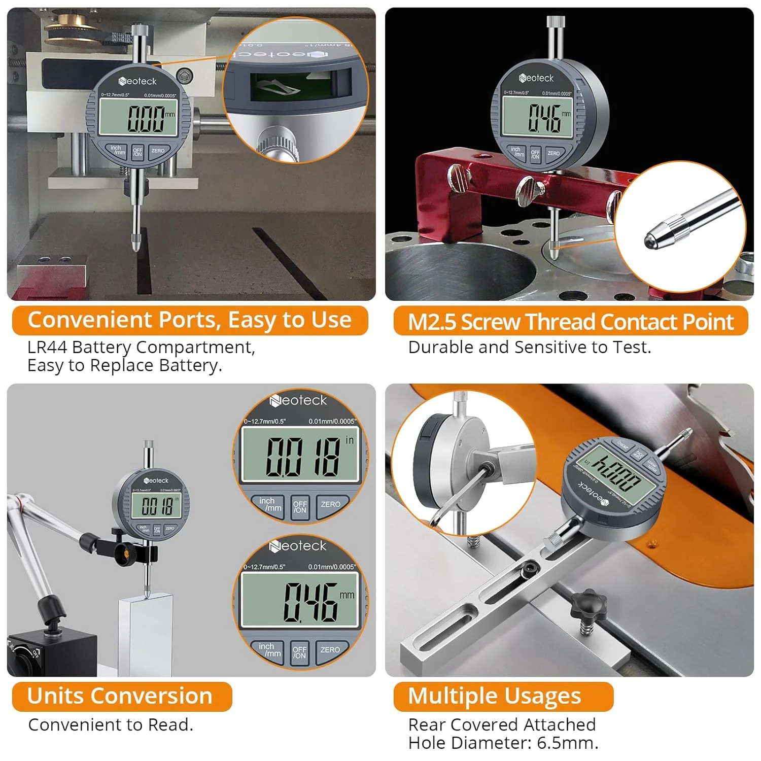 Neoteck DTI Digital Dial Indicator 0.01mm/0.0005 inch Digital Probe Indicator Di
