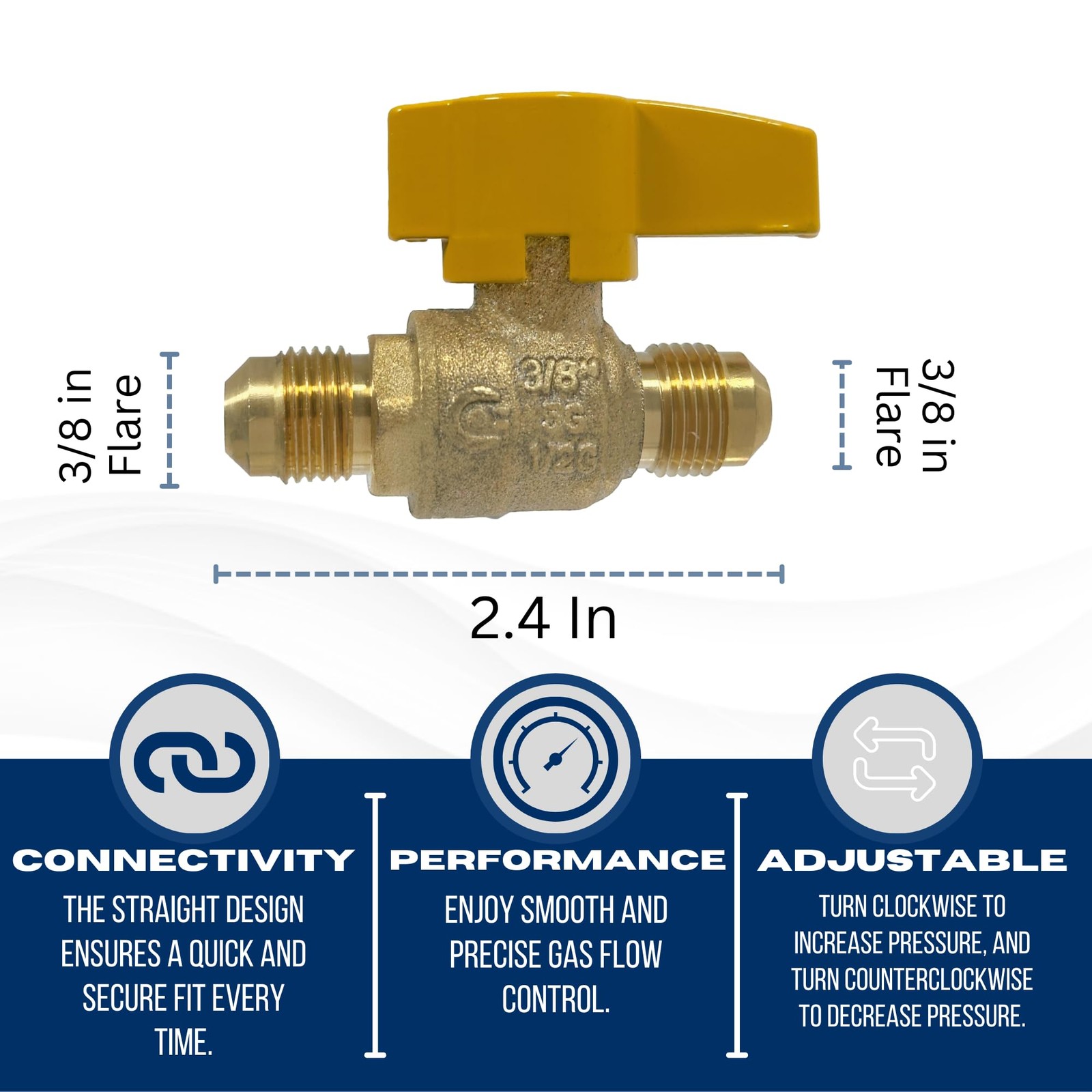 3/8 Inch Flare X 3/8 Inch Flare Gas Valve 1/4 Inch Turn Propane Natural Gas