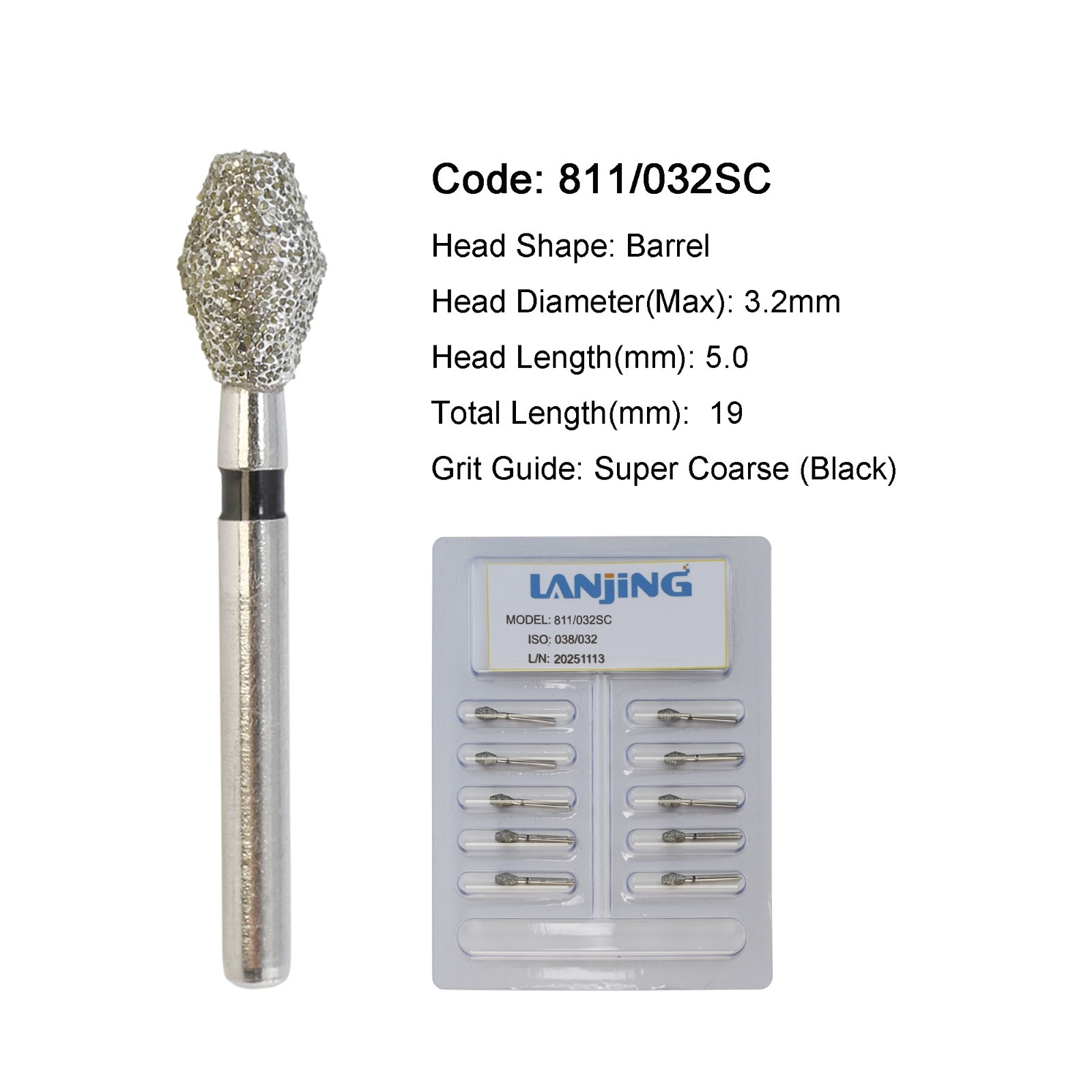 Dental Diamond Burs Pear 330 Round End Taper Long Surgical High Speed 856 801L