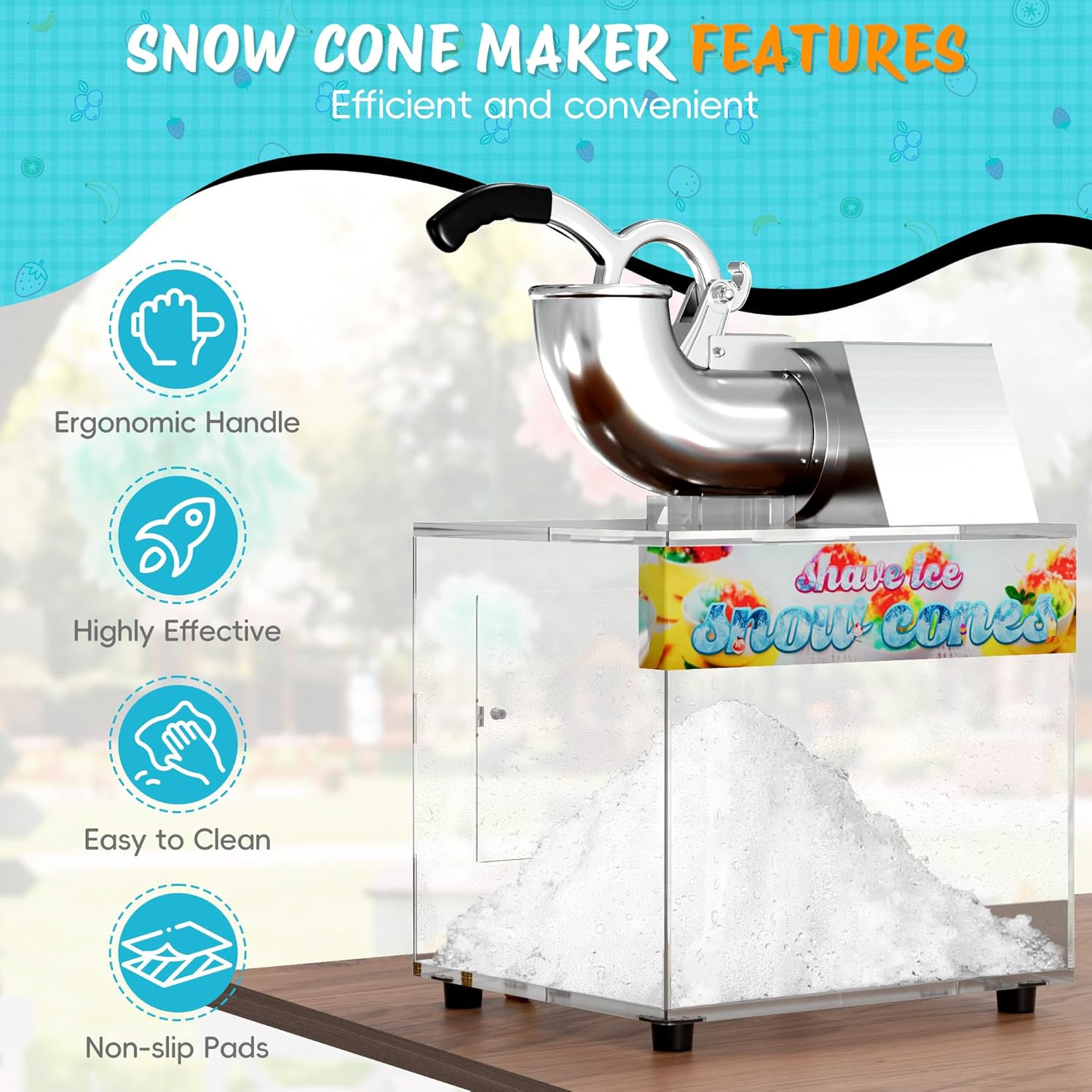 Commercial 48L Snow Cone Machine – 500LB/H Electric Shaved Ice Maker