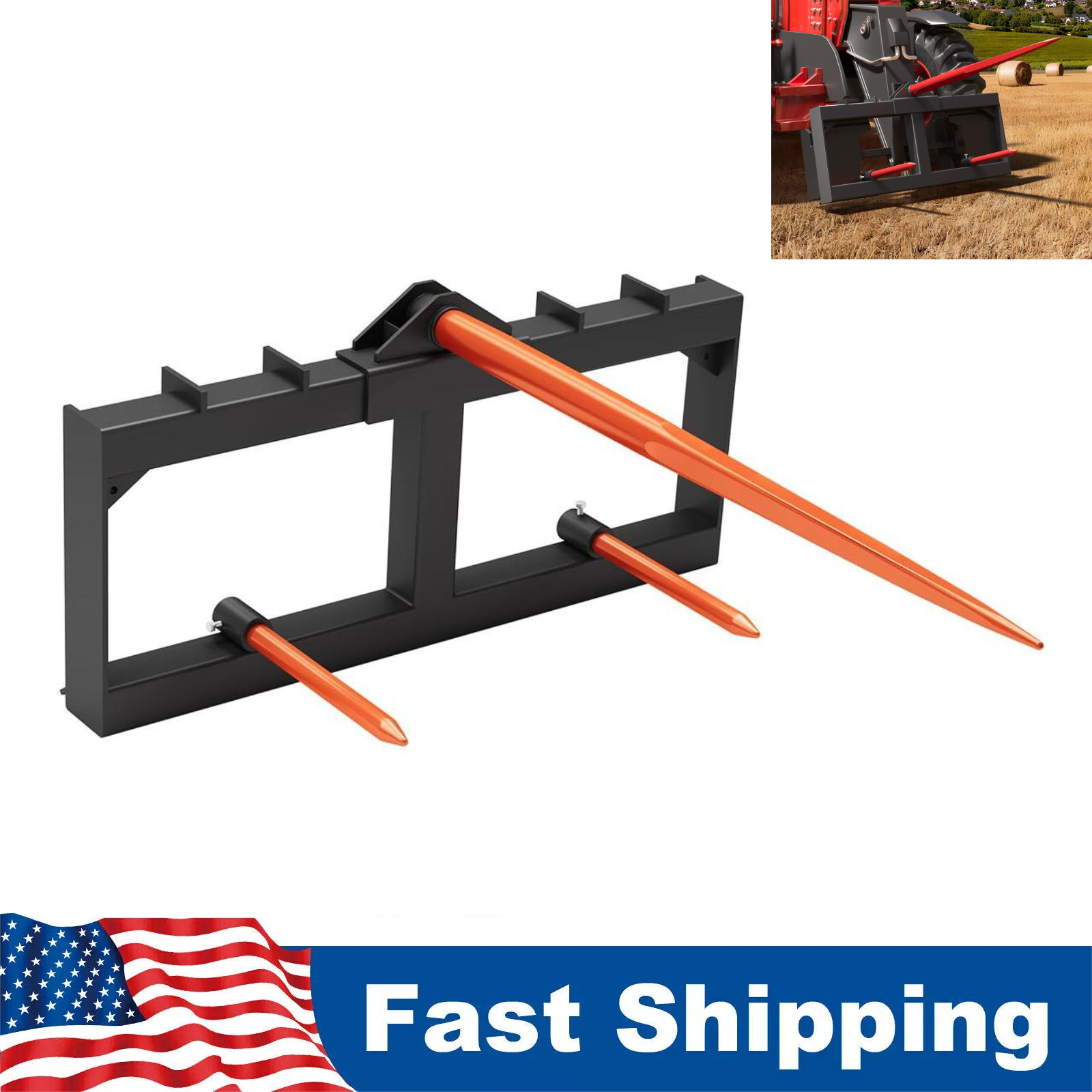 Garvee 49″ Hay Bale Spear Attachment,3000LBS Skid-Steer Quick Attach Spike Forks