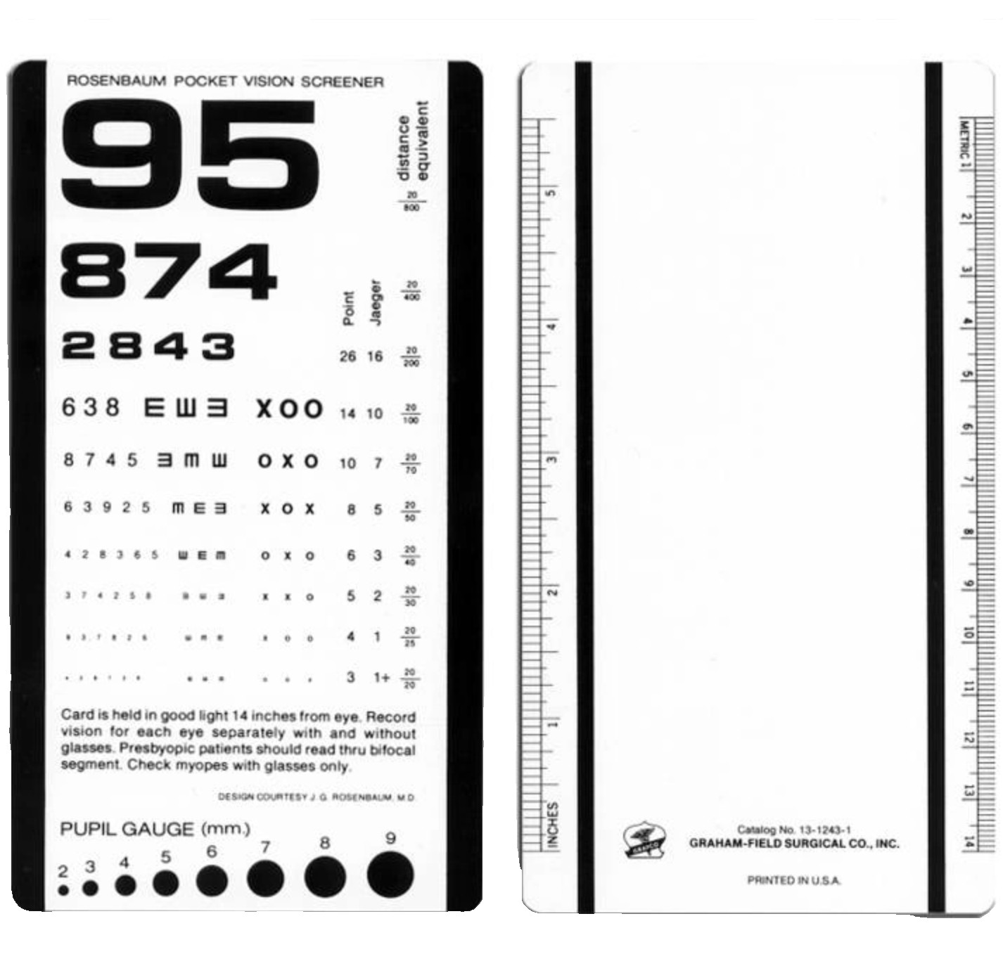 Grafco Eye Chart, 14″ Distance Acuity Test, Rosenbaum Pocket Vision Screen Card