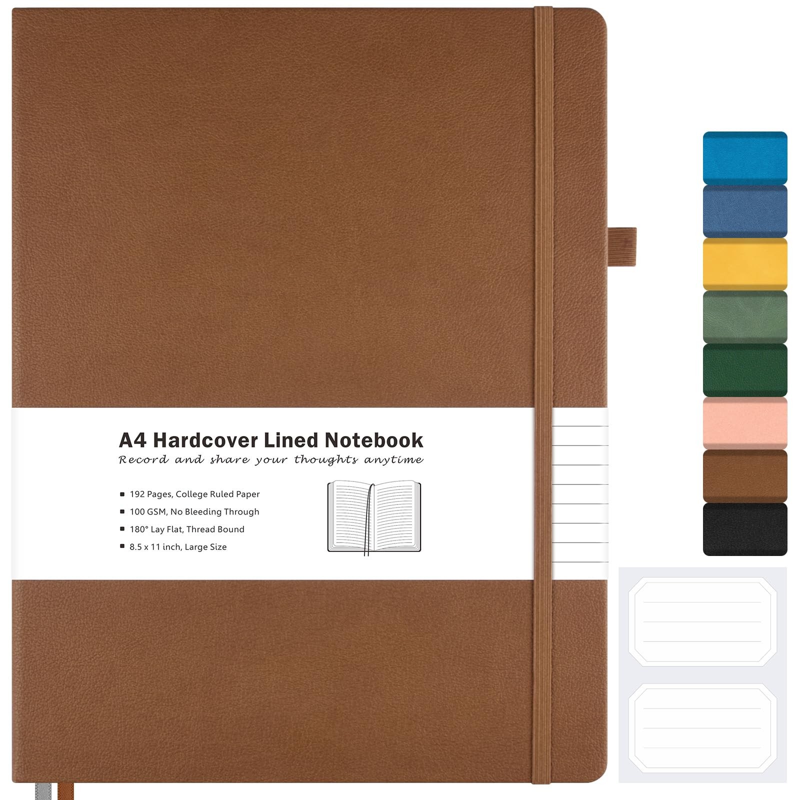 College Ruled Notebook, A4 Hardcover Leather Notebook Ruled, Brown