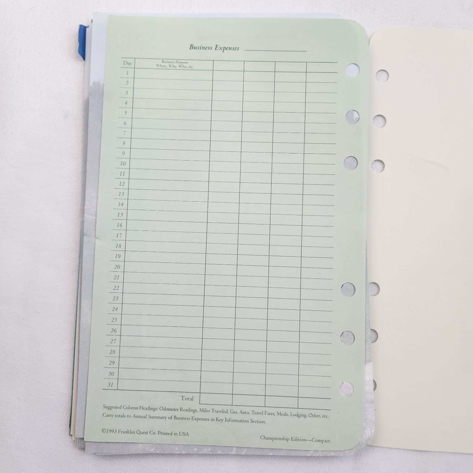 1 Undated Month Generic Calendar Franklin Covey Compact Size Pages Refill Paper