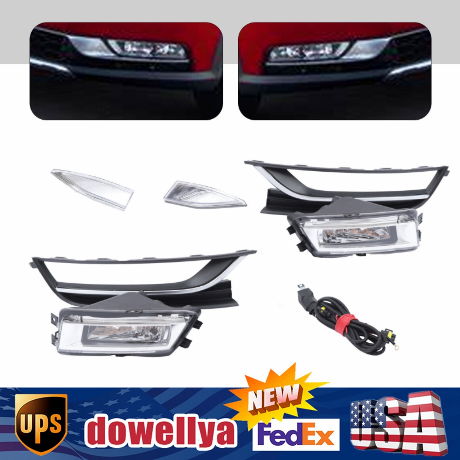 Pair Front Halogen Fog Lights Lamps with Bezels & TrimFor VW Passat 2012-2015 11