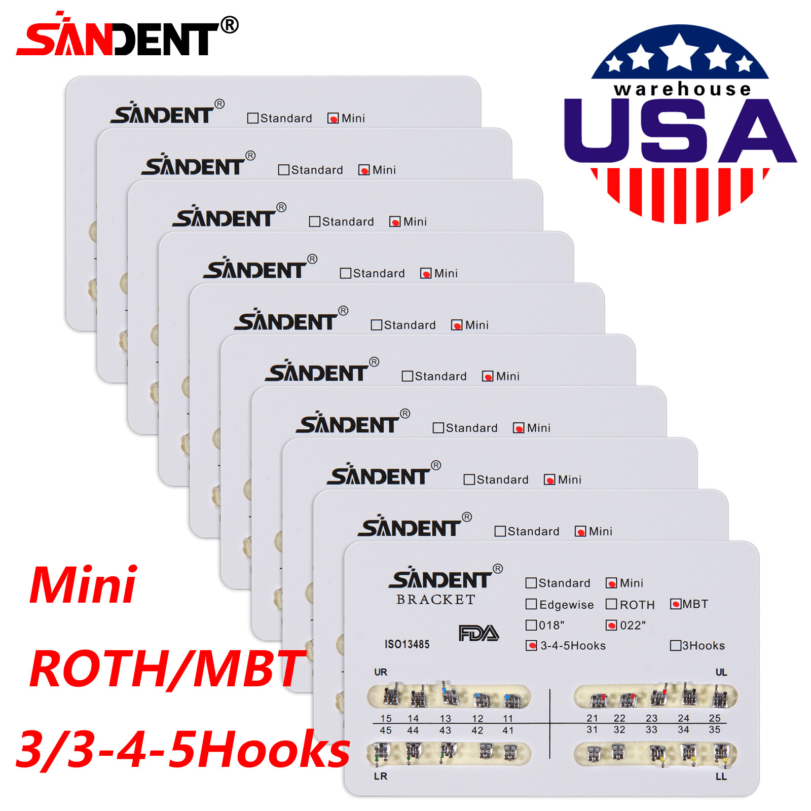 Dental Orthodontic Metal Brackets Braces Standard Roth/MBT 022 Slot 10 Packs