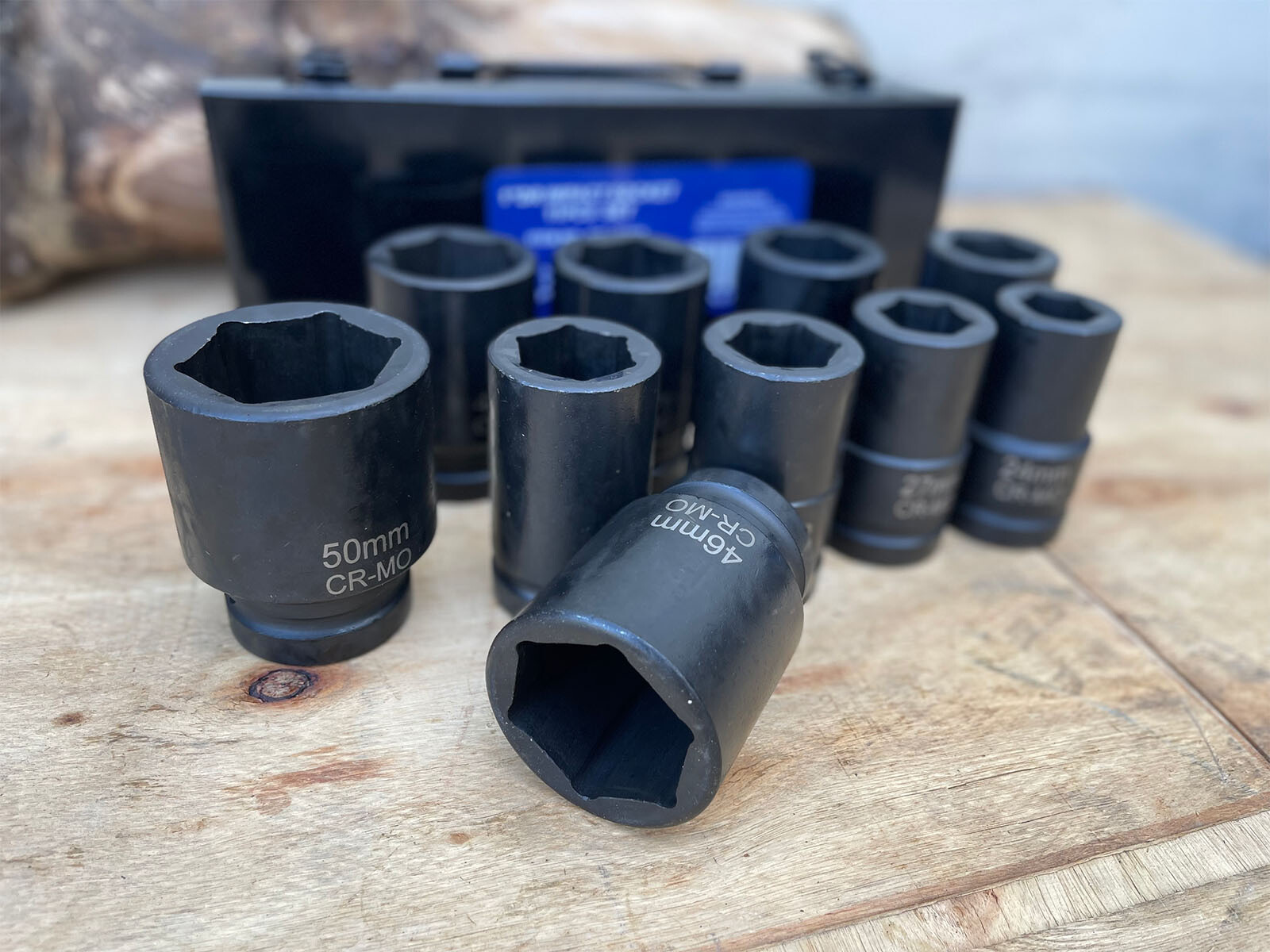 11pc 1″ Dr. Deep Jumbo Impact Socket Set Metric 22mm to 50mm Cr-MO w/ Metal Case