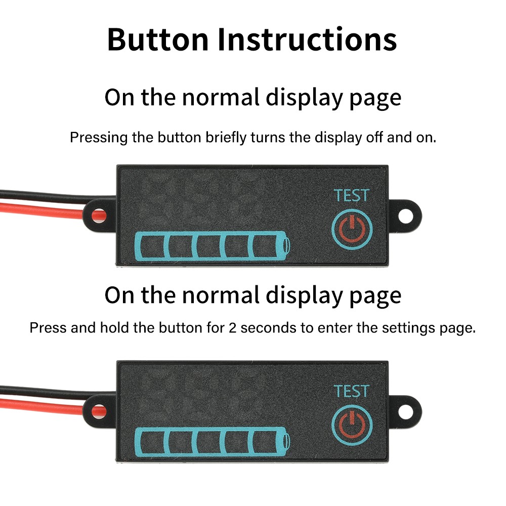 LED Voltage Acid/Li-ion Battery Level Indicator Display Panel w/Power-Off Memory