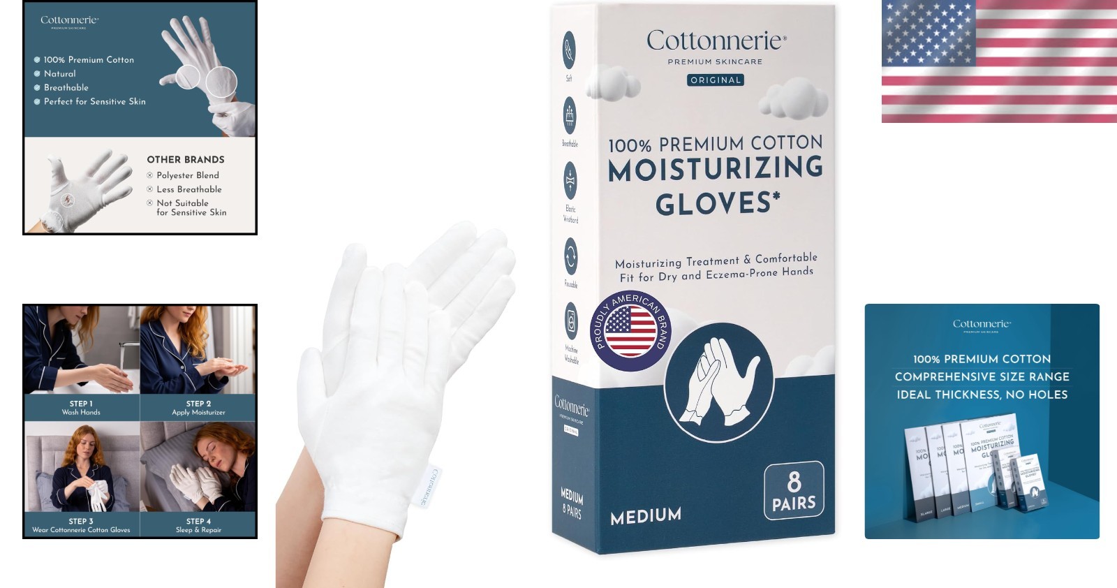 Cotton Gloves Moisturizing Hand Sleep Overnight Eczema Therapy Reusable