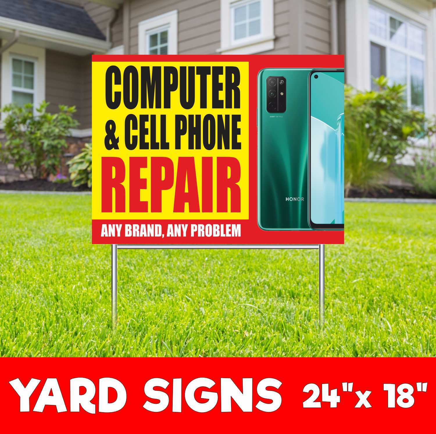COMPUTER CELL PHONE REPAIR SERVICE Yard Sign Corrugate Plastic with H-Stakes