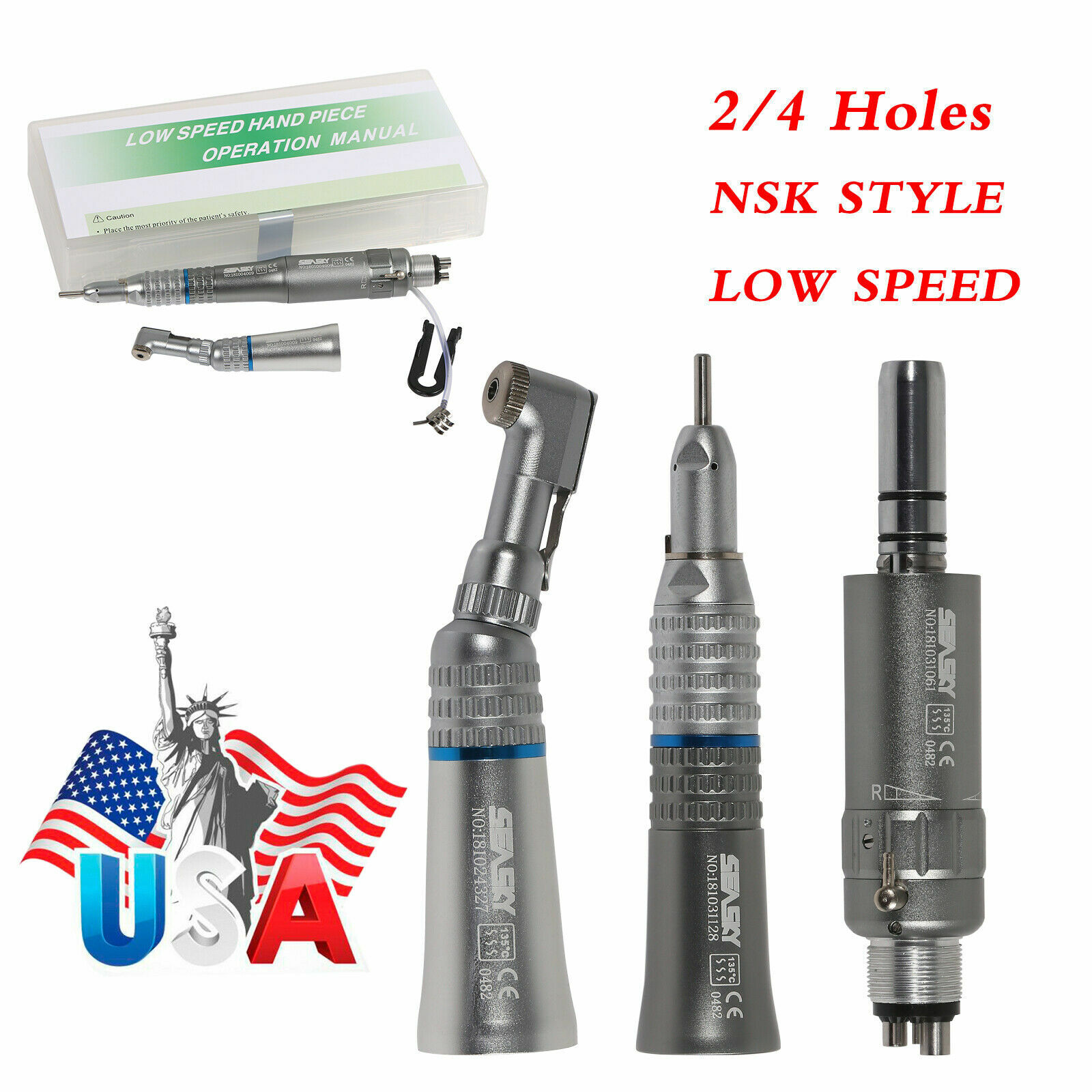 Dental Slow Speed Contra Angle Straight Handpiece Air Motor 2H/4H Micromotor imv