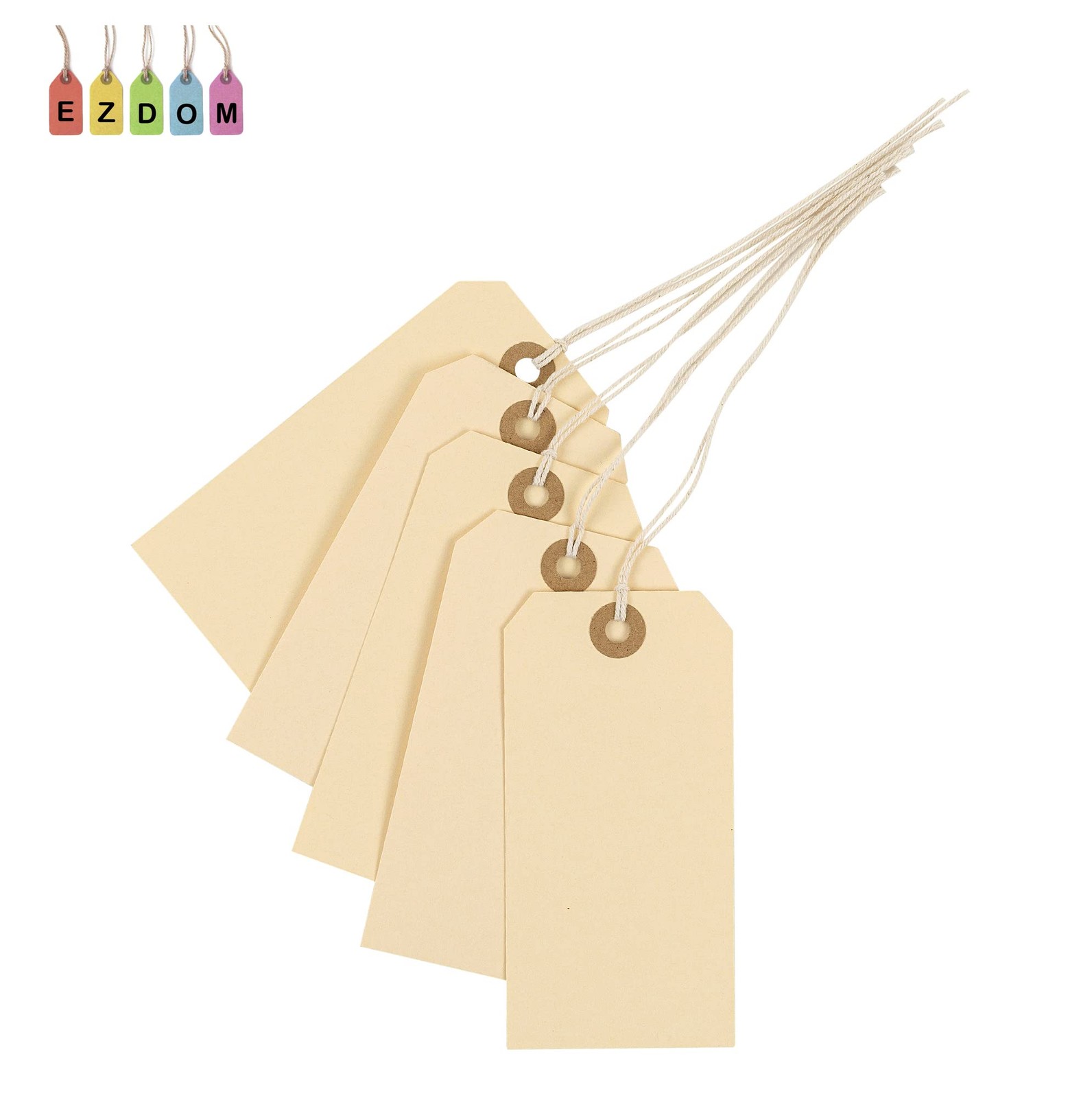 100 PCS Premium Hang Tags With String Reinforced Eyelet 4.75×2.375 Inch