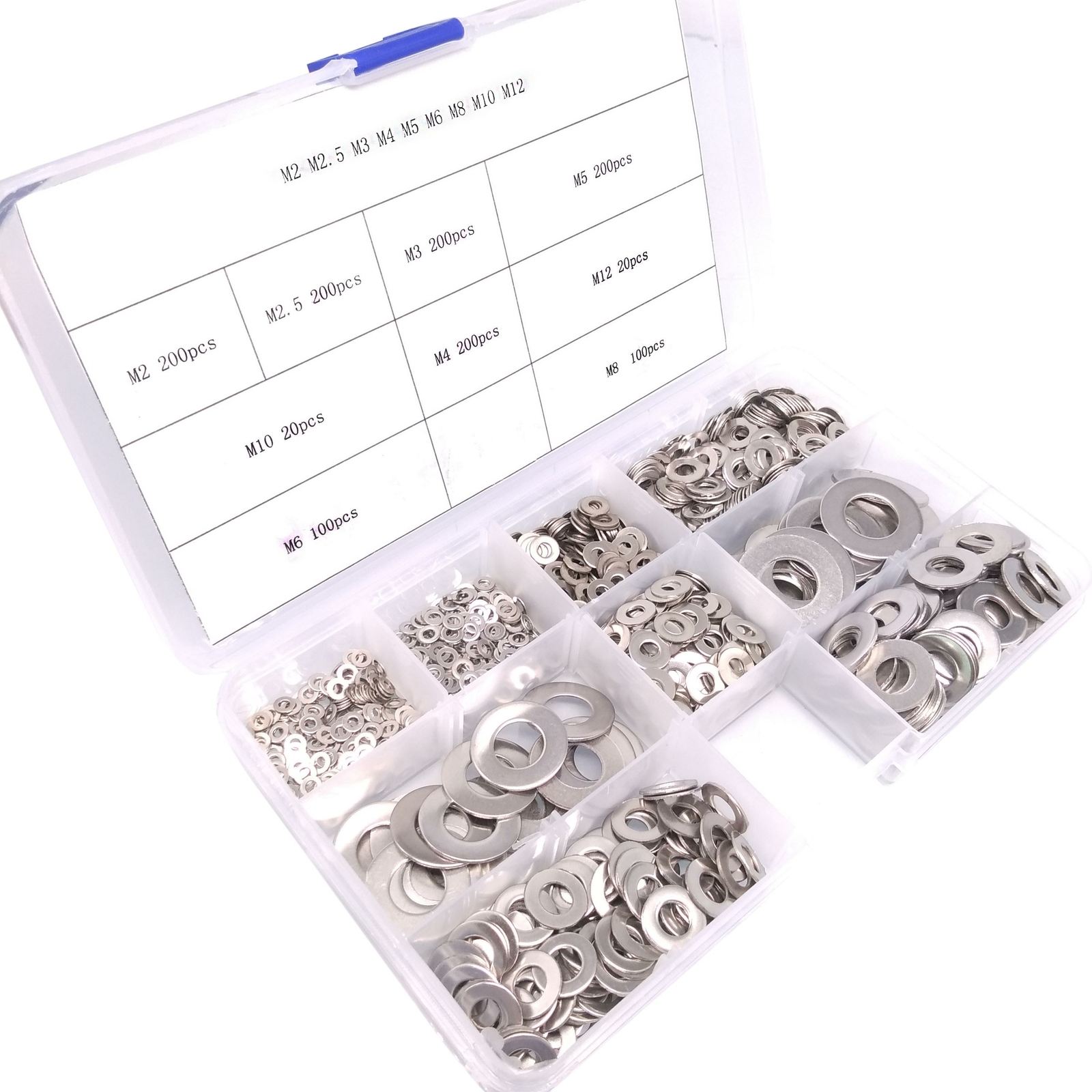 1240pcs Stainless Steel Flat Washers Assortment Kit