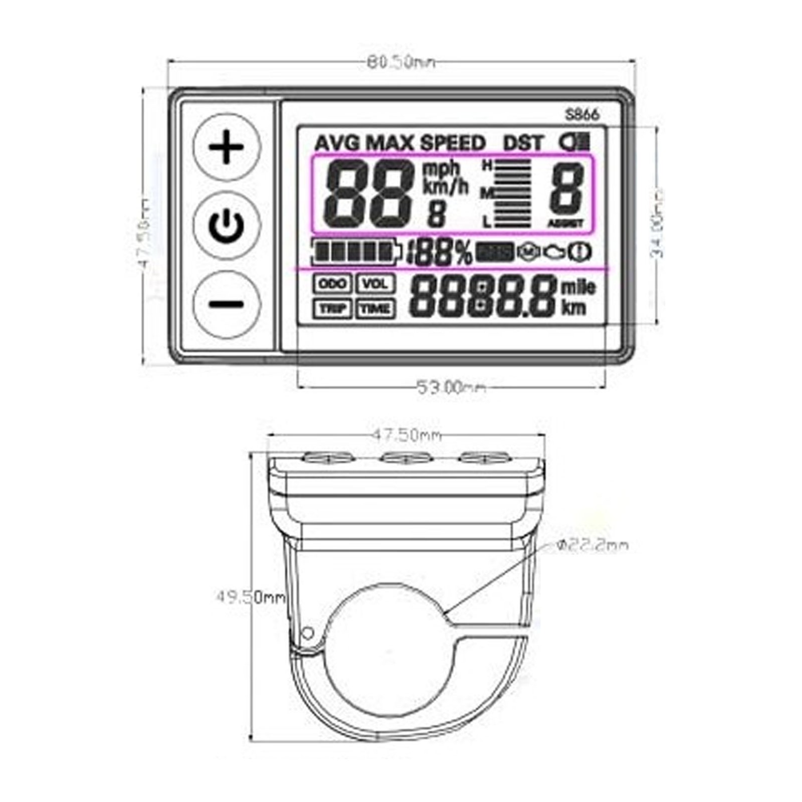 Electric Cycle S866 LCD Display Meter 24V 36V 48V Control Panel With Water XSKK